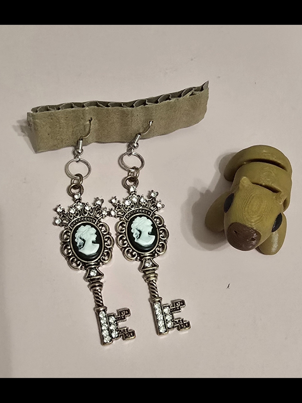 Accessorize Silver Cameo Key Drop Earrings with Mint Cameo